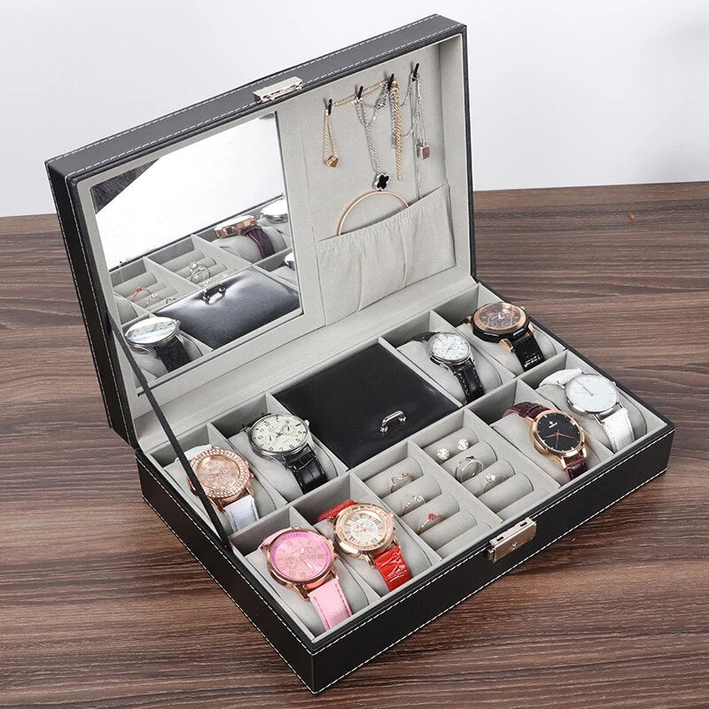 Watch and Jewellery and chain  organizer with inside mirror in best quality leather material. Myle Cart