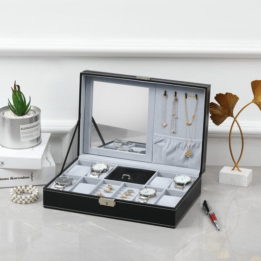 Watch and Jewellery and chain  organizer with inside mirror in best quality leather material. Myle Cart