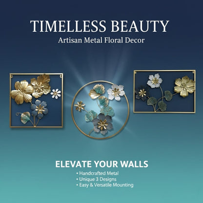Luxury Metal Frame Wall Decoration – Flowers & Leaves Design